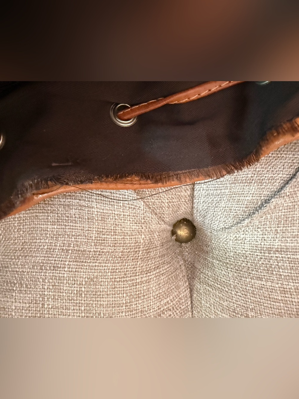 Valentina Italian Leather Two-Tone Brown & Tan Drawstring Bucket Shoulder Bag - Picture 14 of 15